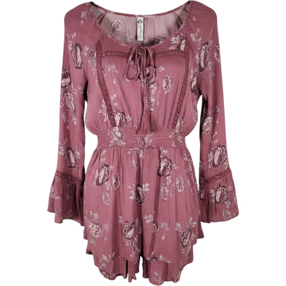 American Rag Dusty Rose Long Sleeve Floral Peasant Style Mini‎ Dress Size 6